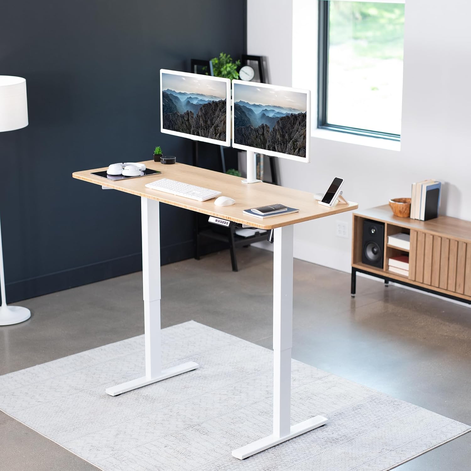 VIVO Electric 60 x 24 in Real Bamboo Standing Desk, Memory Height Adjustment, 1B Series, One-Piece Top, White Frame, DESK-KIT-1W6O