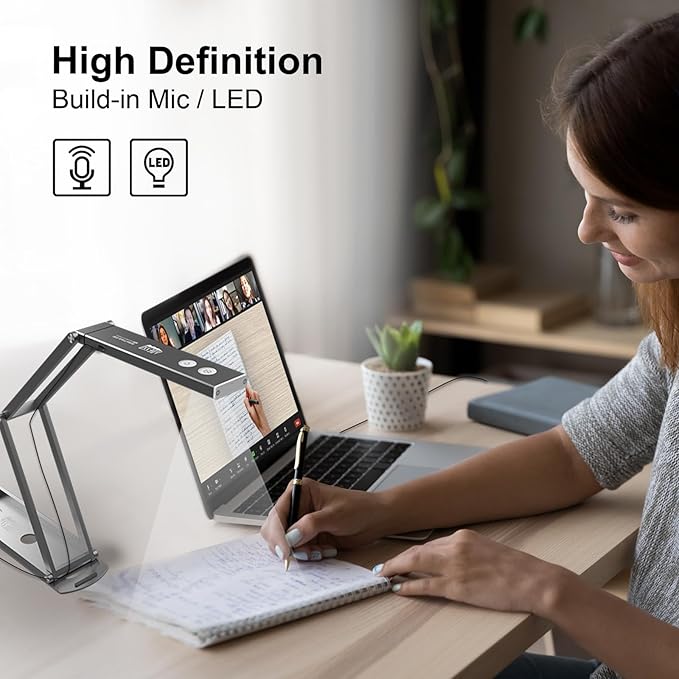 Adesso 4K Ultra HD 8MP USB Document Camera & Webcam with Built-in Microphone, LED Light, Autofocus, Multi-Jointed Design, Folding for Live Demo, Web Conferencing, Distance Learning, Remote Teaching