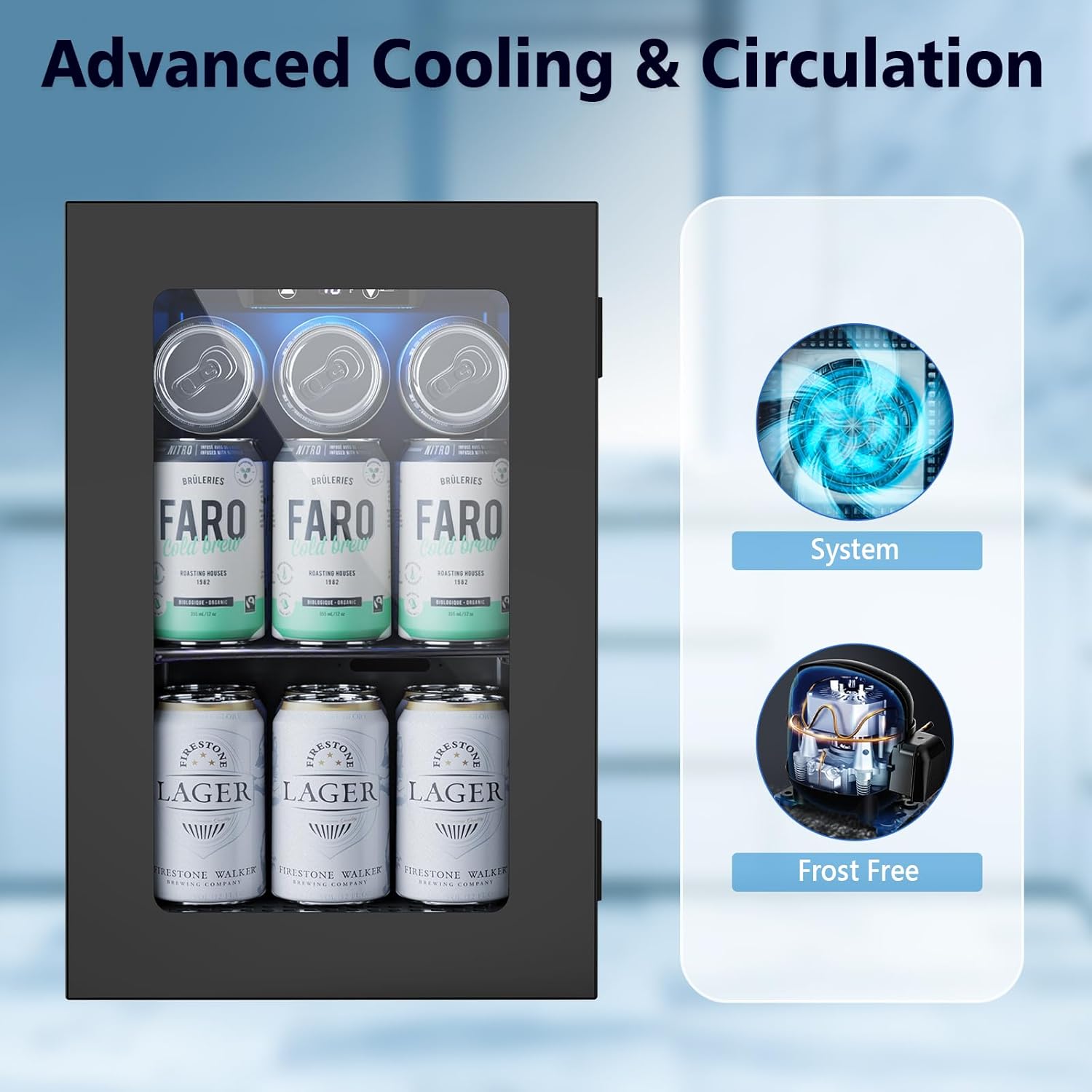 COWSAR Beverage Refrigerator 24-Can Mini Fridge, ETL Approved Countertop Wine Cooler Small Adjustable Digital Thermostat, LED Light, Freestanding Countertop Drink Refrigerator for Home, Bar & Office