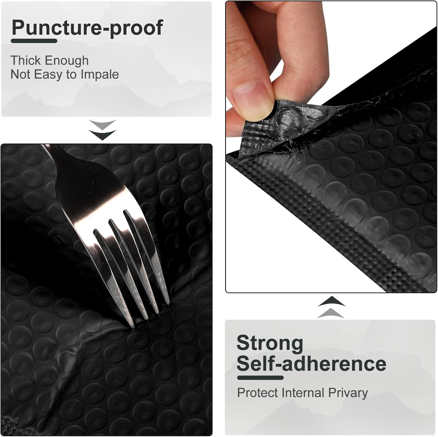 Poly Bubble Mailers 4x8 Padded Envelopes #000 50pcs, Self Seal Shipping Envelopes Padded Packaging for Small Business (Black)