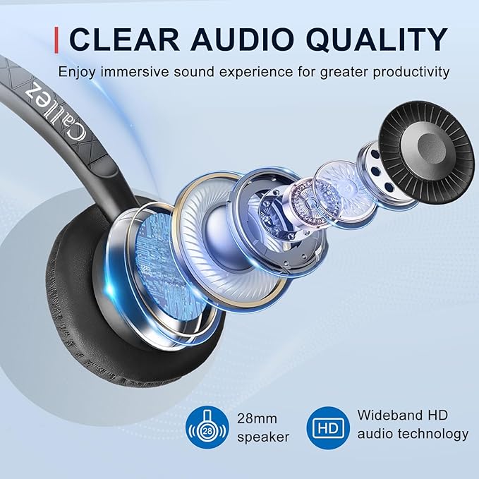 Callez USB Headset with Mic, Computer Headset with ENC Dual Noise Cancelling Microphone & MS Teams Call Button, Wired Mono Headphones for PC Laptop Mac Teams Zoom Home Office Work