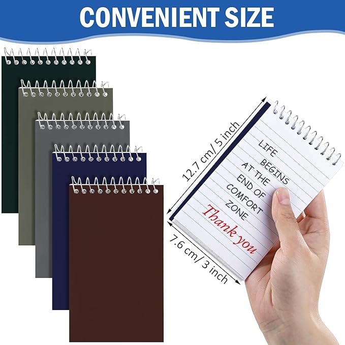 Teling 50 Pieces Spiral Memo Pads Bulk 3 x 5 Inch Small Note Pads Top Bound Lined College Ruled Paper Mini Notepad Pocket Spiral Notebooks for School Office Home Supplies, 75 Sheets (Dark Colors)