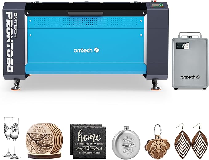 OMTech Pronto 130W CO2 Laser Engraver with Water Chiller | 51" × 35" Laser Cutting Machine with Autofocus | 2-Way Pass, Air Assist, Red Dot Pointer | Ideal for Wood, Glass, Acrylic, and More