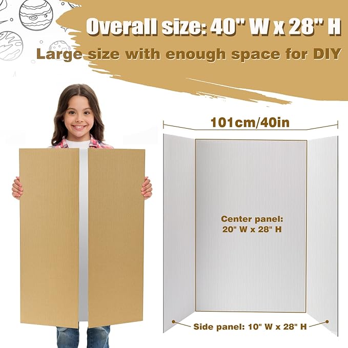 8 PCS Trifold Poster Board- Large 40" x 28" Tri Fold Display Board Hard & Thick White Presentation Cardboard for Science Fair, School Projects, and Business Presentations Supply