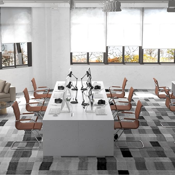 Office Desk Chair Set of 6,No Wheels PU Leather Computer Chairs Mid Back Guest Chairs with Seld Base for School/Reception/Conference/Waiting Room,Cafe