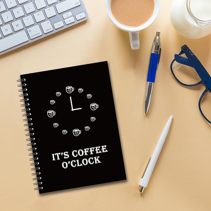 YAZMEEN Coffee Theme Blank Spiral Notebook(160 Pages) It's Coffee O'Clock Hardcover Sketchbook Office Notebook Gift Employee Appreciation Gift Funny Notebook Birthday Gift for Office Worker Colleague