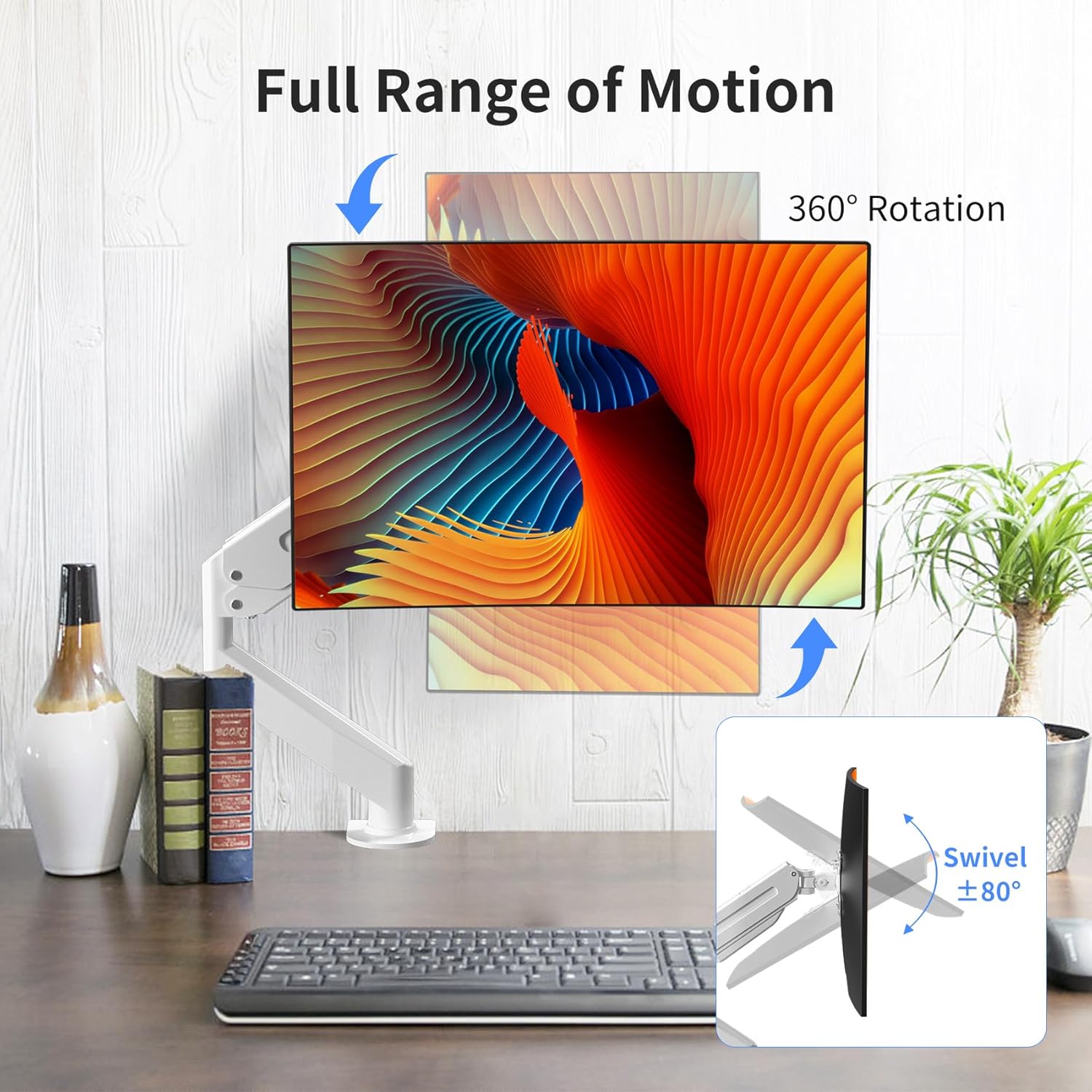 Suptek Monitor Mount Gas Spring Single Monitor Arm Desk Mount Stand Fully Adjustable Fits 17 20 22 23 24 26 27 32 inch Monitors (White)