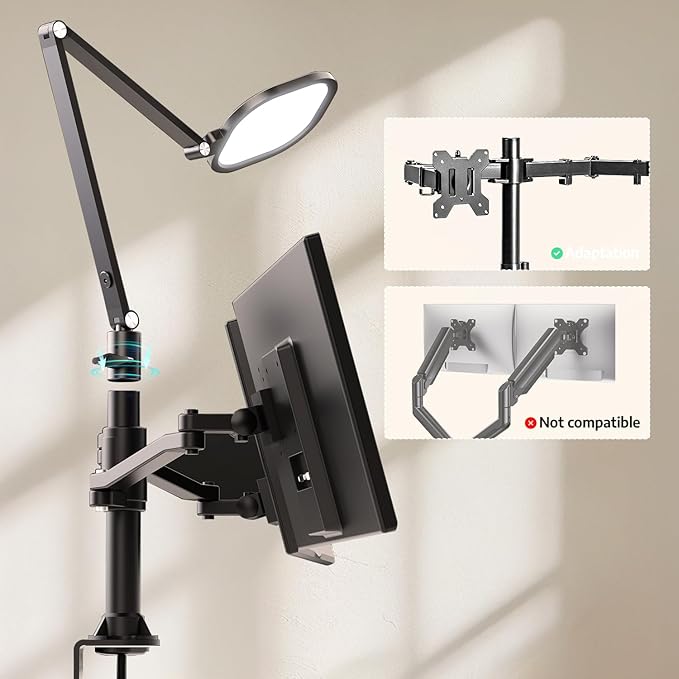 Desk Lamp for Computer Monitor Arms, Compatible with 1.18-1.38 inch Diameter Pole-Mounted Dual Monitor Stand, 1200LM Dimmable Desk Light with Remote Control, 31" Tall, CRI 95, Timer