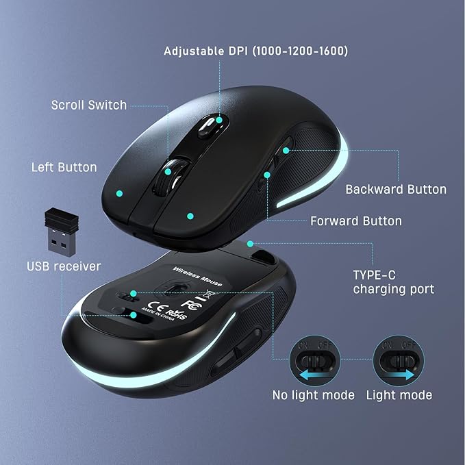 Large Print Wireless Keyboard and Mouse - 7 Colors Backlit Keyboard, Oversize Letters Keys Easy to See and Type, Rechargeable Keyboard and Mouse with Light Up Key, Compatible for PC, Windows, Gaming