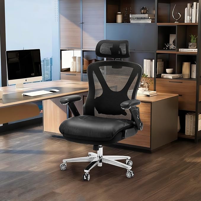 750lbs Big and Tall Office Chair- Heavy Duty Executive Chair with 5D Flip Arms and Adjustable Lumbar Support, Ergonomic Mesh High Back Desk Chair, Ergonomic Executive Home Office Computer Chair