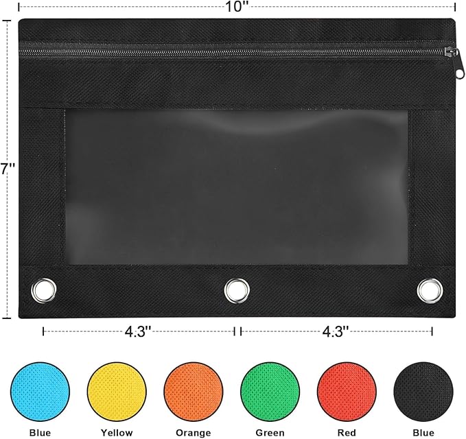 Shemira Pencil Pouch for 3 Ring Binder, 72 Pack Black Pencil Pouches Bulk, Pencil Pouch with Smooth Zipper, Zipper Pencil Pouches, 3 Ring Binder Pencil Pouch‘es, Clear Window Pencil Case Pouch