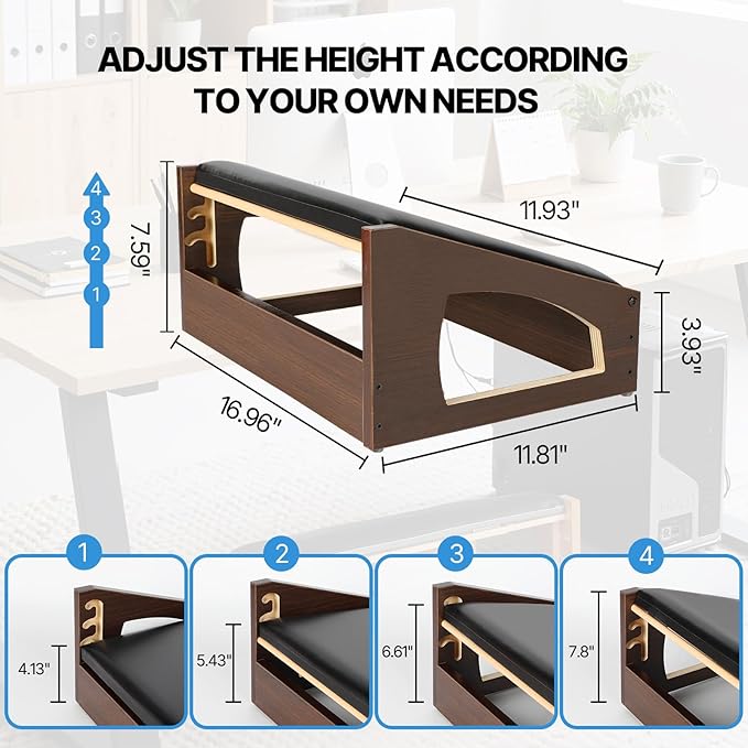 Ergonomic Foot Rest, 4 Adjustable Height Foot Stool,Footrest Under Desk, Soft Cushions, Foot Rest Office,Improving Posture, Promoting Blood Circulation(Espresso)