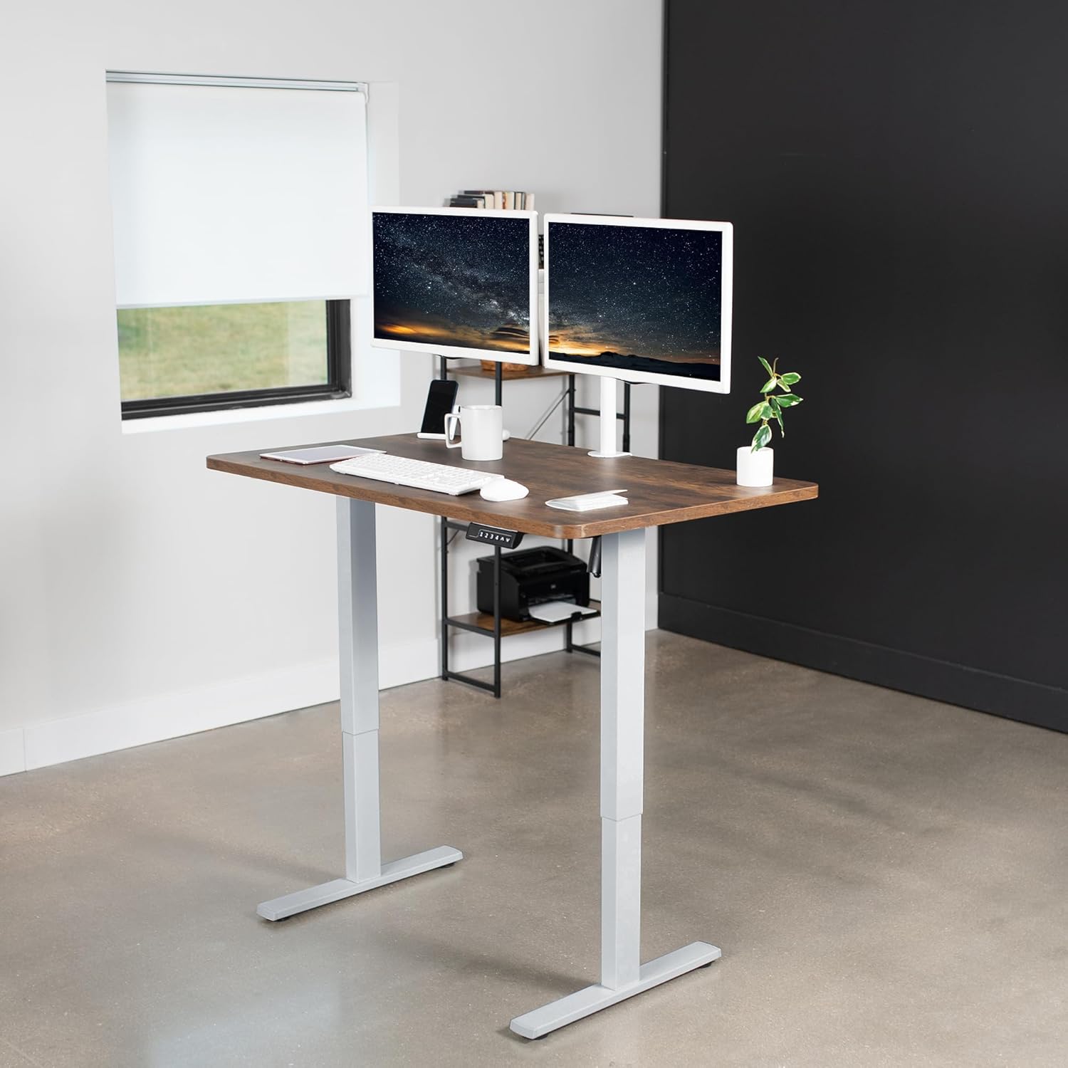 VIVO Electric 48 x 30 in Rustic Standing Desk, Memory Height Adjustment, 1B Series, One-Piece Vintage Brown Top, Gray Frame, DESK-KIT-1G5N