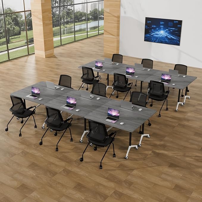 Conference Room Table with Flip-Top Design for Dynamic Meetings, Business Table Computer Desk with Heavy-Duty Frame,Foldable Seminar Meeting Tables for Home Office (2, B, 70.8IN)