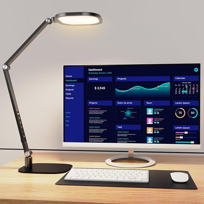 LED Desk Lamp for Home Office, Desk Light for Video Call, 3 Color Temperature 10 Brightness Computer Light, Dimmable Led Desk Light with Memory & Timer Func, Metal Swing Arm Table Lamp