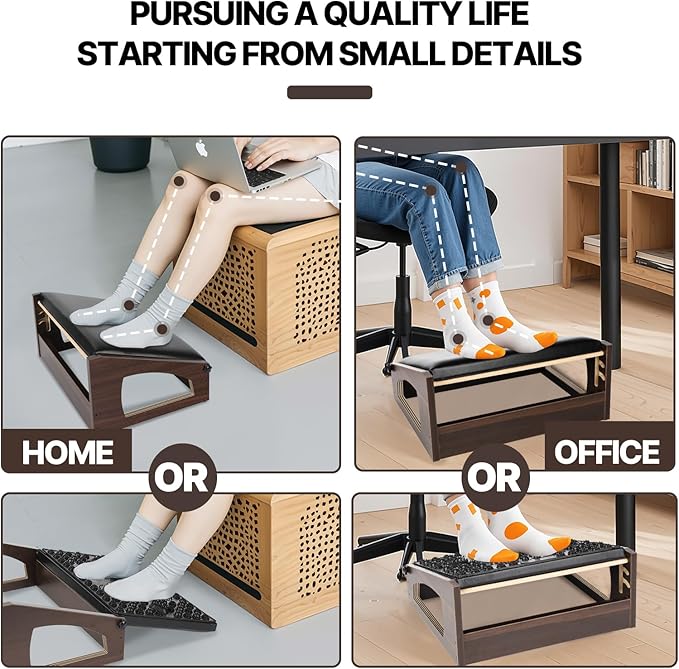 Ergonomic Foot Rest, 4 Adjustable Height Foot Stool,Footrest Under Desk, Flip Over Office Desk Foot Rest, Improving Posture, Promoting Blood Circulation(Espresso)