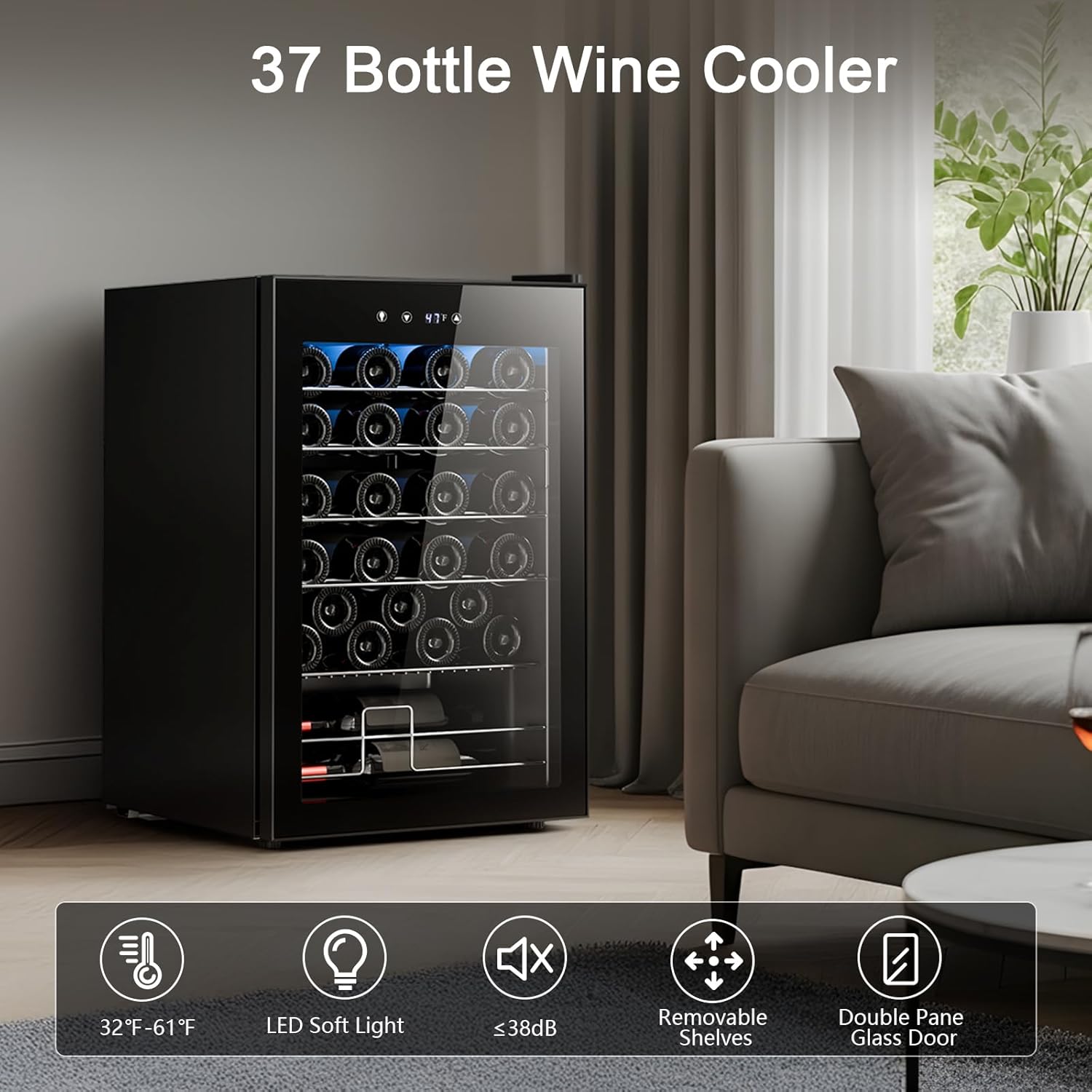 Antarctic Star Wine Cooler Refrigerator, Freestanding Wine Fridge with Adjust Temperature(32°F- 61°F), 4.5 Cu.Ft Mini Fridge for home/bar/office, Black