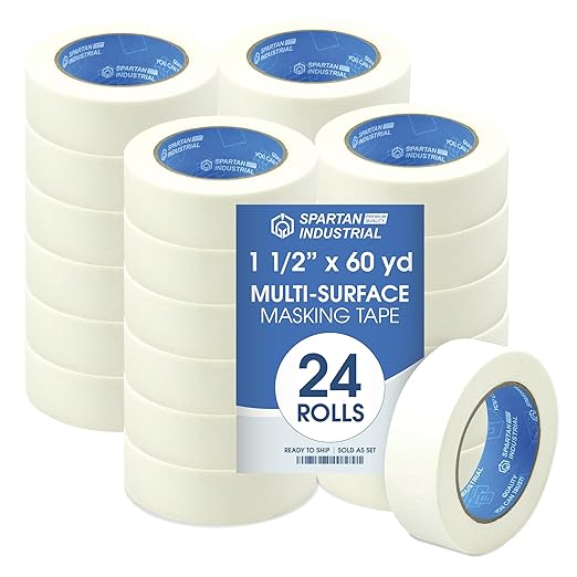 Spartan Industrial - 1.5" X 60 yd Masking Tape for Construction, Painting, Crafts, and More - 24 Rolls of Removable Tape, 5.5 Mil