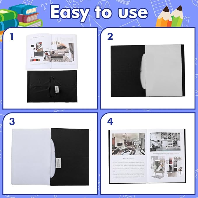 Sherr 14 Pack Stretchable Book Covers Reusable Jumbo Bookcloth 9" x 11" Durable Washable Back to School Book Cover Protector for Most Hardcover Books Textbooks(Black,Classic)