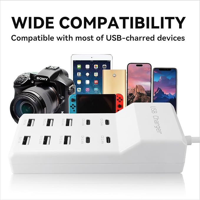 USB Charging Station, 10 Ports Family-Sized USB C Charger Block,USB Power Strip for Smart Phone Tablet Laptop Computer(2 Pcs)