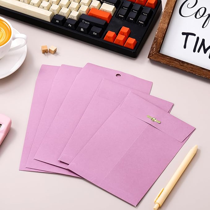 Teling 50 Pcs 5 x 7.5 Manilla Envelopes Clasp Kraft Catalog with Closure for Storing Mailing 28 lb Kraft Envelope Paper for Office Document School Business Home(Pink)