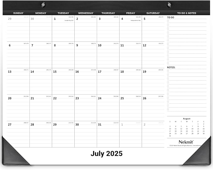 Nekmit Desk Calendar 2025-2026, Yearly Monthly Desk Pad Calendar for Planning, Ruled Blocks, July 2025 - June 2026, 14" x 11", Black
