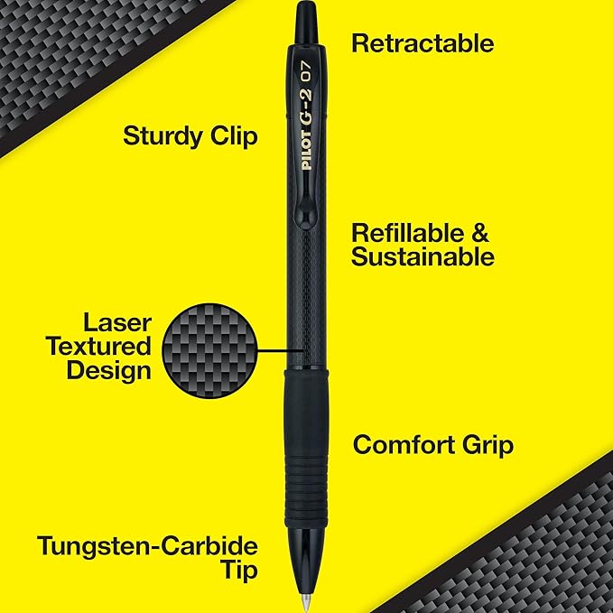 Pilot, G2 Edge Premium Gel Roller Pens, Fine Point 0.7 mm, Black, Pack of 12