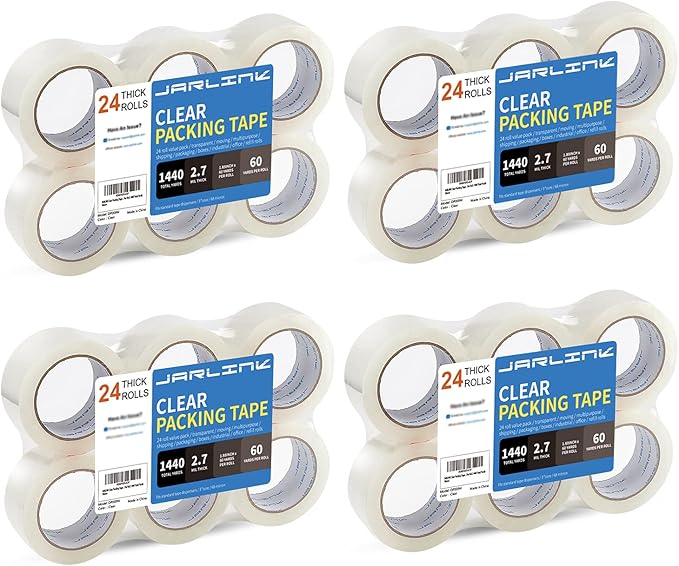 JARLINK Clear Packing Tape (24 Rolls), Heavy Duty Packaging Tape for Shipping Packaging Moving Sealing, 2.7mil Thick, 1.88 inches Wide, 60 Yards Per Roll, 1440 Total Yards