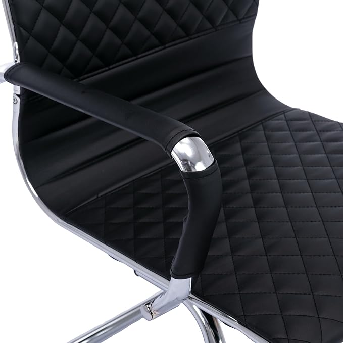Office Guest Chairs - Reception, Waiting Room & Conference Room Set of 2 - Mid Back, Modern PU Leather Desk Chairs, Black