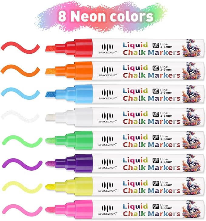 Chalk Markers for Blackboard 8 Vibrant Colors, 6mm Reversible Bullet & Chisel Tips, Chalk Pens Wet & Dry Erasable Markers for Whiteboard, Chalkboard, Calendar, Windows, Glass, Signs