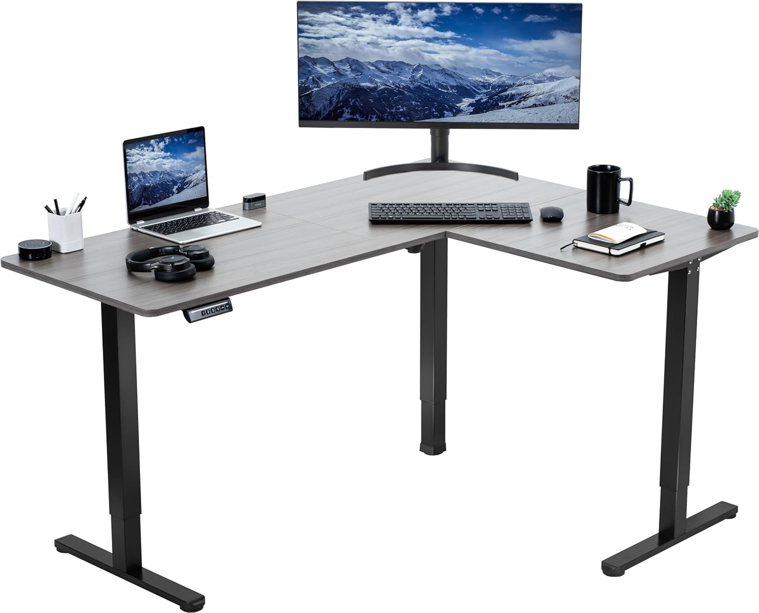 VIVO Electric Corner L-Shaped 63 x 47 in Standing Desk, Memory Height Adjustment, Dark Gray Top Black Frame, DESK-E3CTG-47