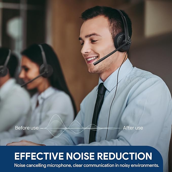 Yealink UH34 USB Headset with Mic,Stereo Wired Headphones with Noise Cancelling Microphone,Professional Work Headset VoIP Phone PC Computer Call Center Office(Ultra Light)