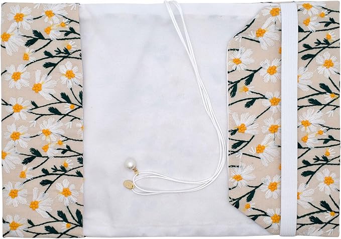 BLBMH Embroidery Book Covers for Paperbacks Fit for 5.5x8.5 inch Adjustable Book Sleeve Cover for Women Over 15 Soft Cloth Protector for Privacy Notebook Novels - Daisy 3