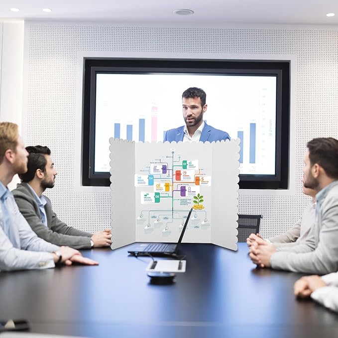 24 Pcs Foldable Presentation Boards,24x36 Inch Tri-Fold Poster Display Boards with A4 Colored Cardboard for Business Exhibits,School Projects and Photo Displays