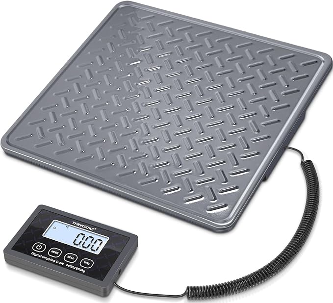 THINKSCALE Shipping Scale, 440lb/1oz Digital Heavy Duty Postal Scale, Strong Steel Platform, Postage Scale with Hold/Tare/LCD Display, Scale for Packages, Luggage Scale, Battery&AC Adapter Included