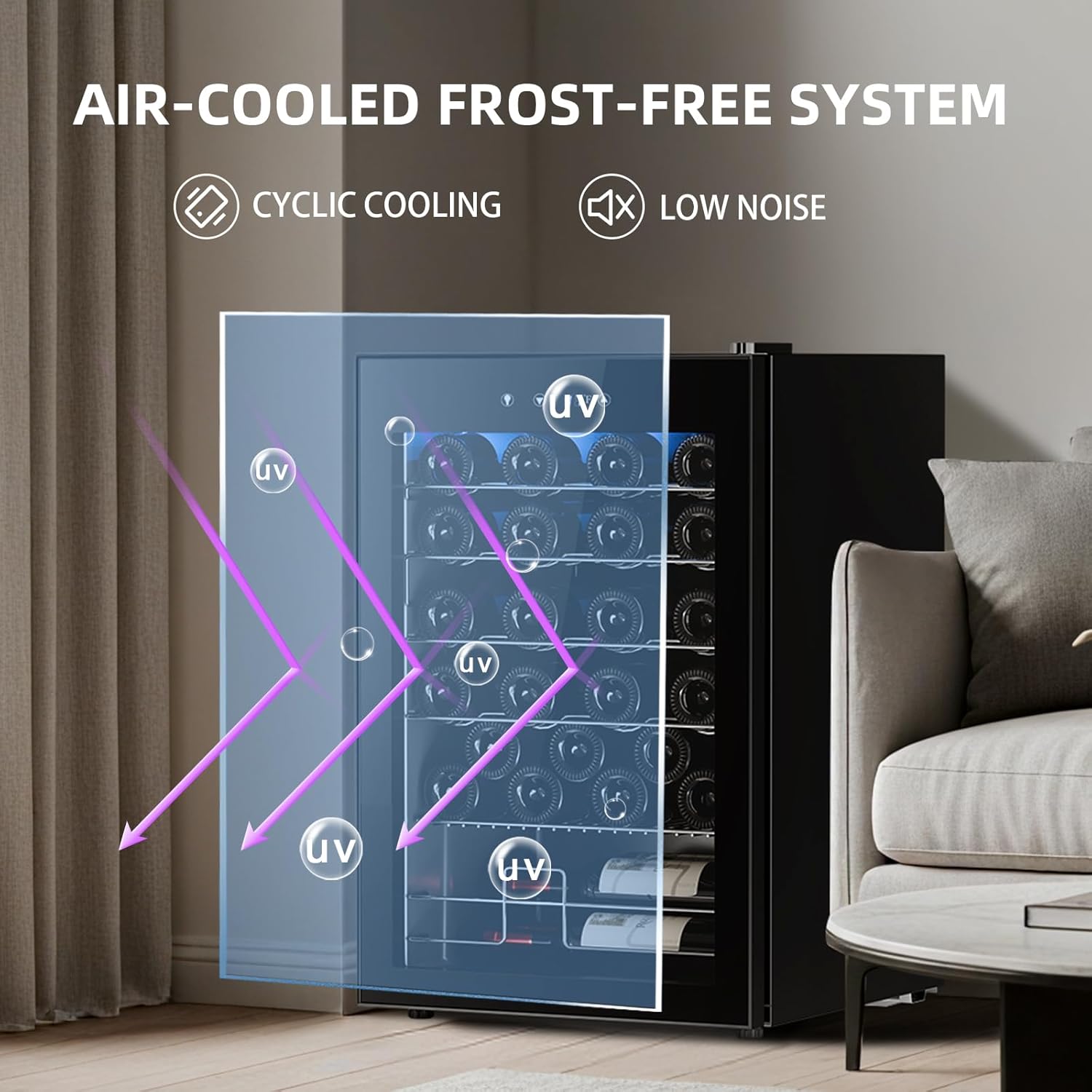 Antarctic Star Wine Cooler Refrigerator, Freestanding Wine Fridge with Adjust Temperature(32°F- 61°F), 4.5 Cu.Ft Mini Fridge for home/bar/office, Black