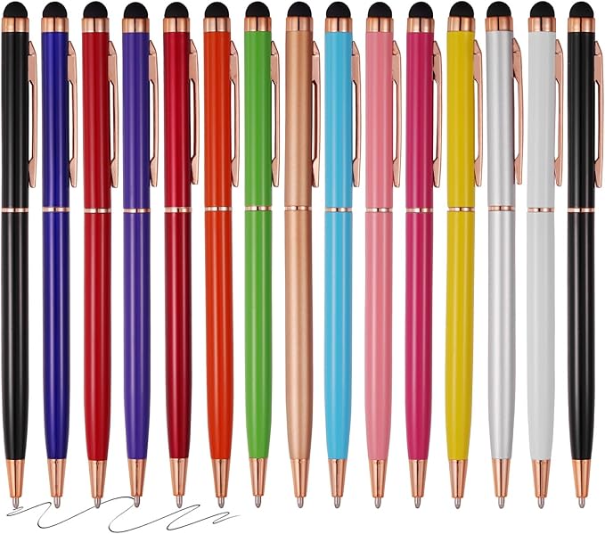 15 Pack Stylus Pens for Touch Screens Stylus Pen Compatible with Phone Tablets Kindle and Black Ink Ballpoint Pens-2 in 1 Stylists Pens (8005 Rose Gold B)