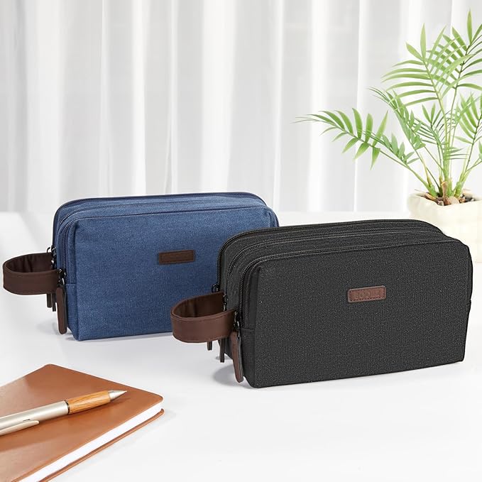 Sooez Large Pencil Case Pouch, Extra Big Pencil Pouch Pencil Bag with PU Handle & Zipper, Sturdy Pen Case with 3 Compartments, Aesthetic School College Supplies Organizer for Men Women Boys, Blue