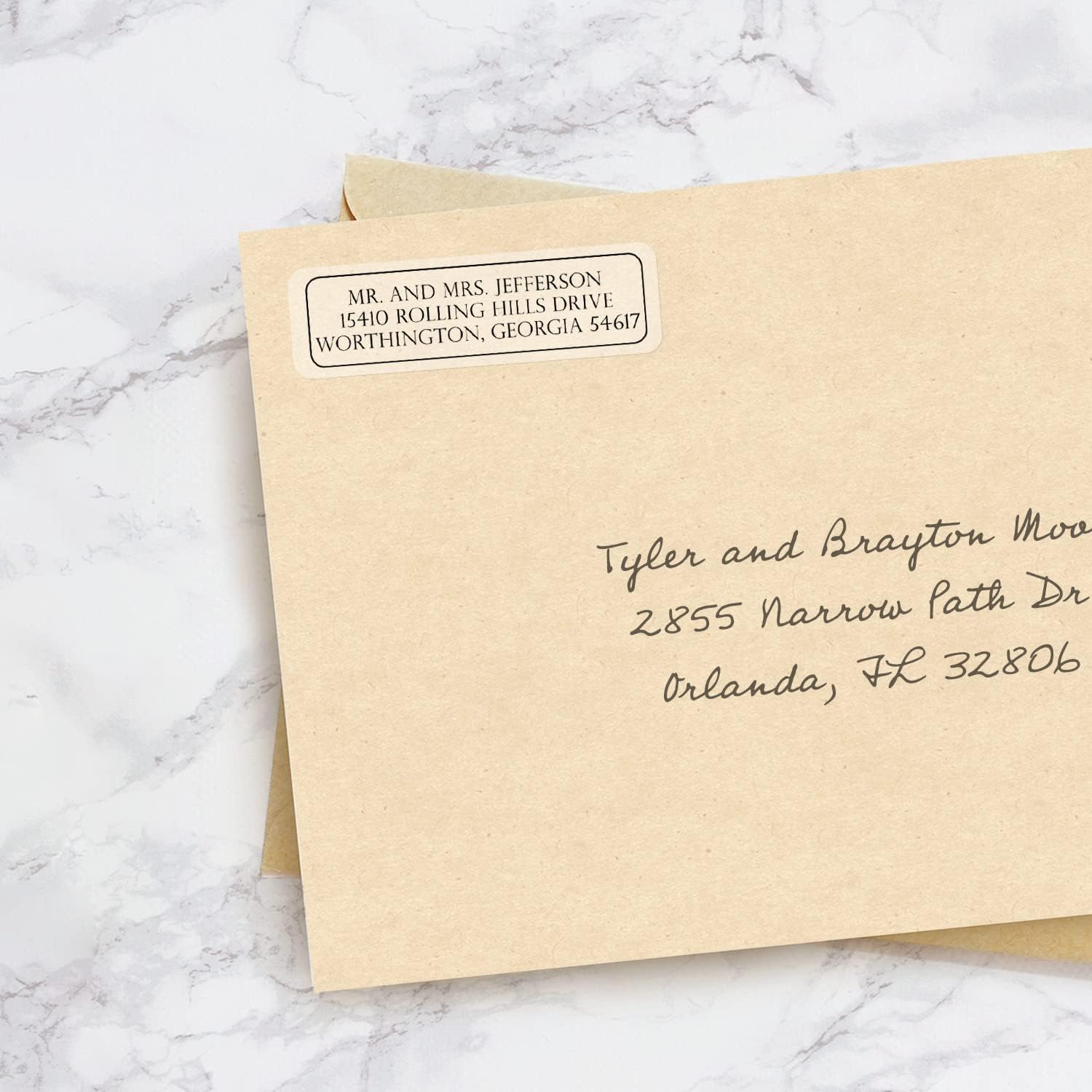 Clear Outline Rolled Address Labels / 250 Personalized Return Address Labels/Designer Address Stickers in Elegant Plastic Dispenser