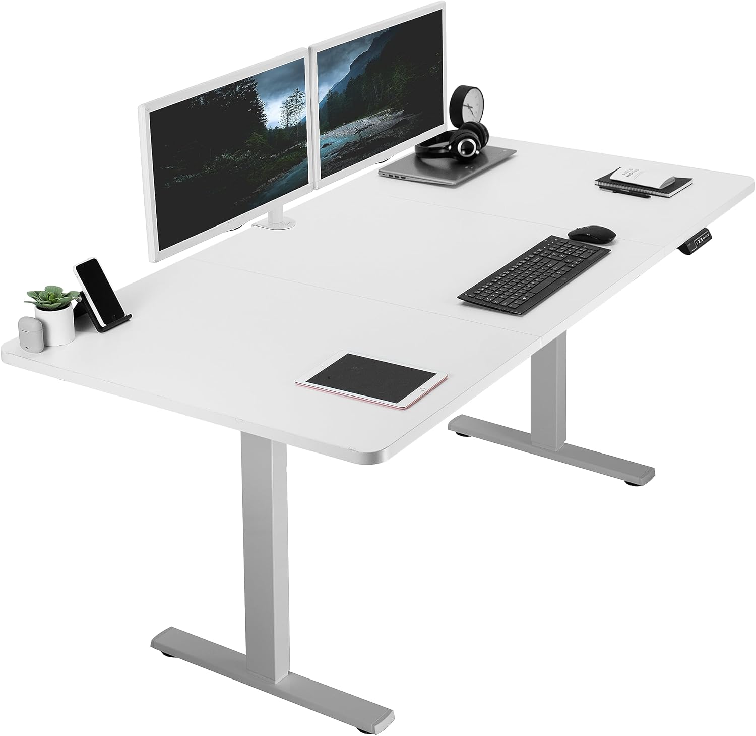 VIVO Electric 71 x 36 in Standing Desk, Memory Height Adjustment, 1B Series, White Top Gray Frame, DESK-KIT-1G7W-36