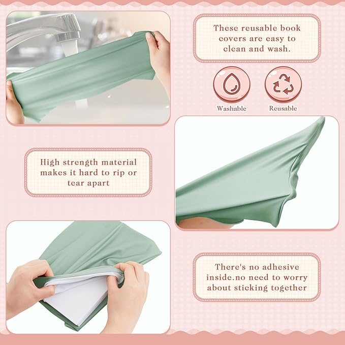 PerKoop 12 Pcs Jumbo Book Covers Stretchable Fabric School Book Protector Reusable Washable Cover Protector for Most Hardcover Textbooks(Stylish Colors,6 x 9 Inch)