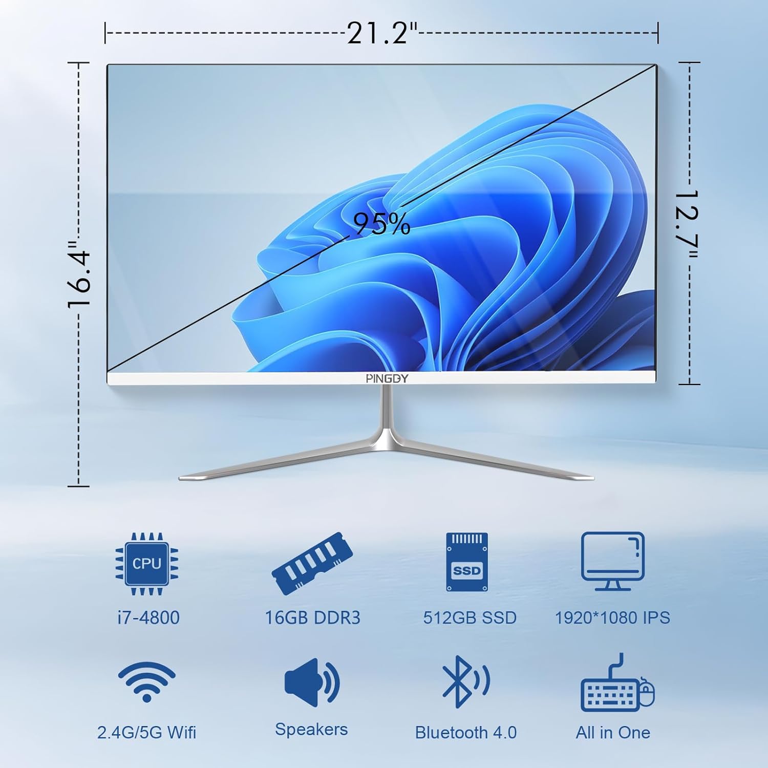 24”All-in-One Desktop PC Computer, i7-4000m Quad-Core Desktop Computer, 16G Ram 512G SSD IPS HD Display, WiFi BT for Home Entertainment Business Office