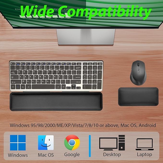 Wireless Keyboard and Mouse Combo with Keyboard Mouse Wrist Rest Pad - Ergonomic Design for Typing Pain Relief, Desk Pads Support Hand and Arm, 2.4G Stable Connection,Adjustable DPI