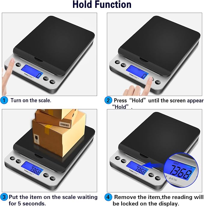 THINKSCALE Shipping Scale, 86lb Postal Scale with Hold and Tear Function, 5 Units, Auto-Off, Postage Scale for Packages Mailing Small Business, AC Adapter & Battery Included