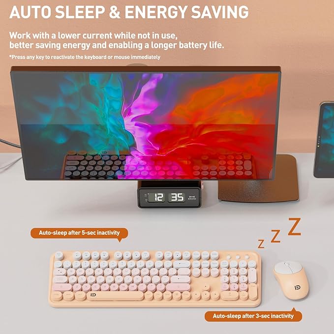 Wireless Keyboard and Mouse Combo, 2.4 GHz Full-Sized Wireless Keyboard Mouse with Round Keycaps for Windows, Computer, Desktop, PC, Laptop (GradientPink)