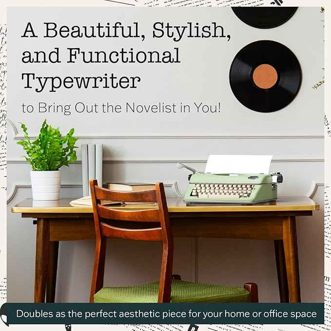 Maplefield Vintage Manual Typewriter - Seafoam Green, Standard 8 x 11 in Paper - Home & Office Decor - Portable Word Processor & Writing Machine