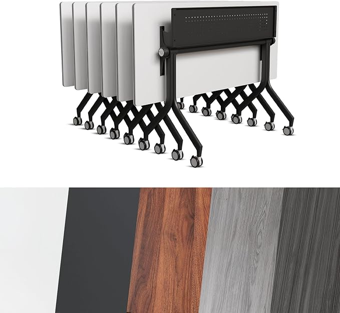 Conference Room Table, Folding Conference Tables,Thicken Grey Tabletop,Flip Top Wooden Seminar Meeting Room Table for Conference Room Offices (6, Black Drawer, 47.2“)