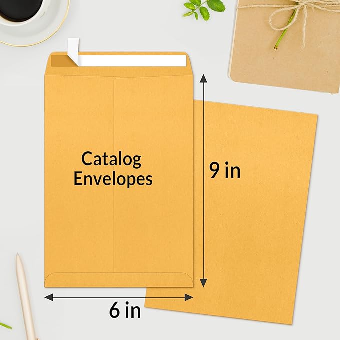 SUNEE 6x9 Envelopes Self-Seal Catalog Mailing Envelopes -100 Count, Ultra Strong Quick-Seal, 6x9 inch Brown Kraft Manila Envelopes Security Envelopes