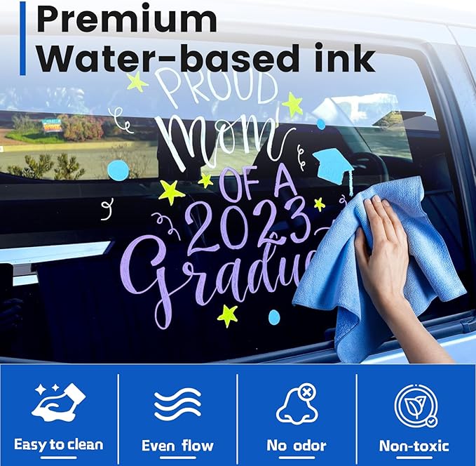 Jumbo Chalk Markers for Windows Washable, 8 Metallic Colors Liquid Chalk Pens Erasable with 10mm Thick Tips for Auto, Glass, Mirror, Poster, Bistro, Blackboard, Car of DIY