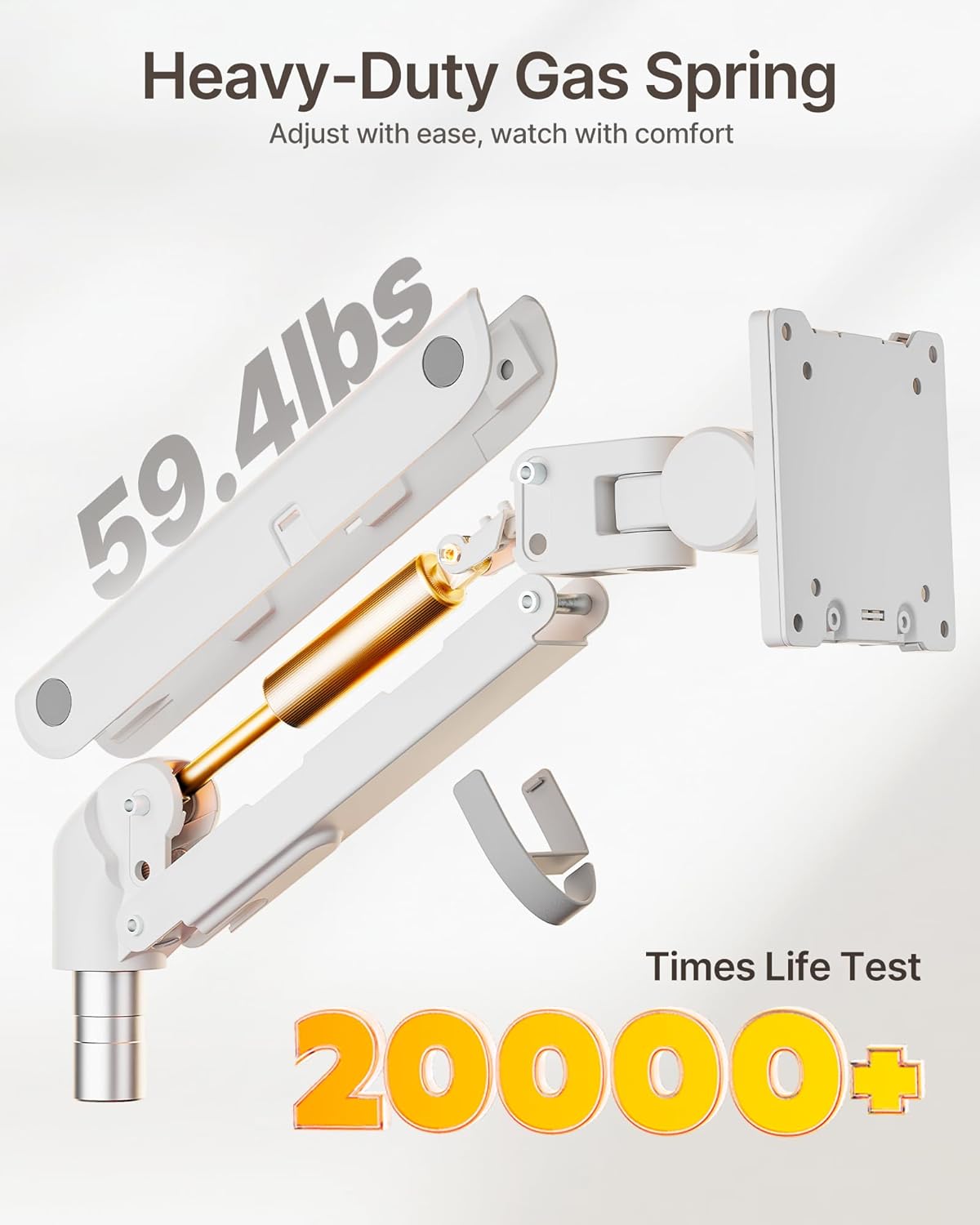 monTEK 17-57 Inch Dual Ultrawide Monitor Arm for Up to 59.4lbs Screen, Aluminum Heavy-Duty Gas Spring Vertical Stackable Curved Screen Adjustable Monitor Stand,75/100mm Vesa Mount, White